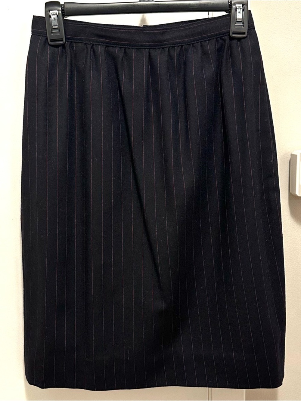 Vintage Christian Dior Black Red Pinstripe Wool Pencil Skirt 8 office career